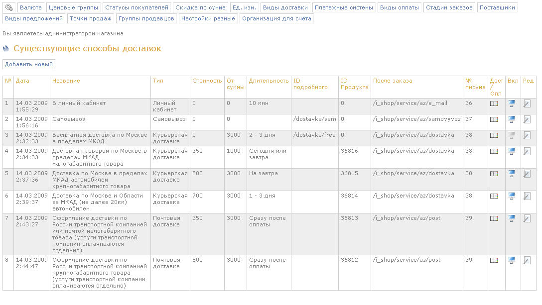 Управление доставкой товара